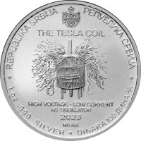 Serbien 8. Ausgabe N. Tesla Transformator 2023 1 oz Silber