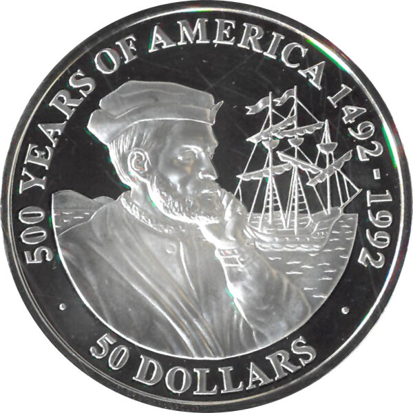 Cook Islands 50 Dollars 1990 Jacques Cartier - Silber PP