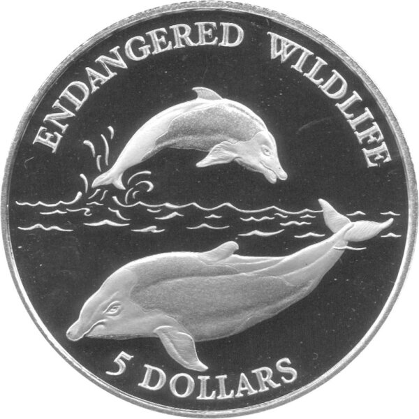 Niue 5 Dollars 1992 - Gefährdete Wildtiere "Delfine" - Silber PP