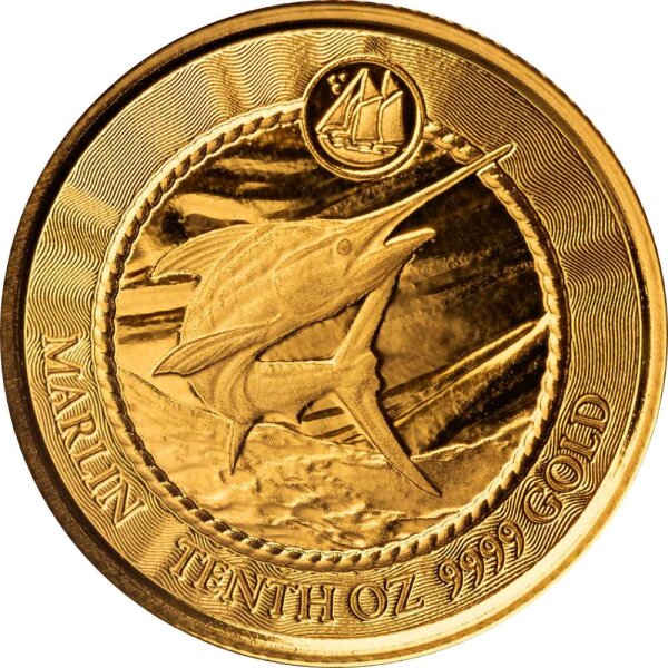 Cayman Inseln Sea Life Blue Marlin - Speerfisch 2023 1/10 oz Gold