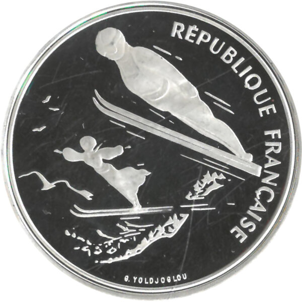 Frankreich 100 Francs 1990 - Oly. Albertville 1992 "Skispringer" - Silber PP