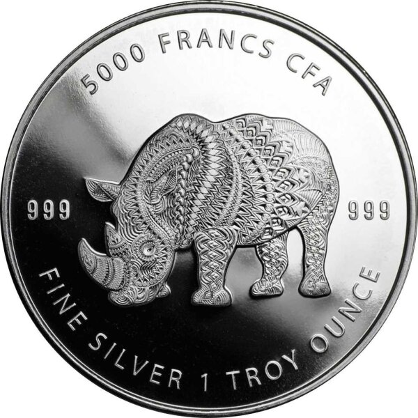 Tschad Mandala 2. Ausgabe Rhino - Nashorn 2018 1 oz Silber