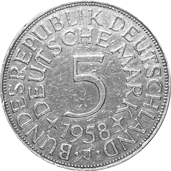 J.387 Deutschland 5 Deutsche Mark 1958 -J- Kursmünze 625/1000 Silber -ss