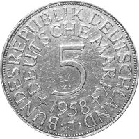 J.387 Deutschland 5 Deutsche Mark 1958 -J- Kursmünze...