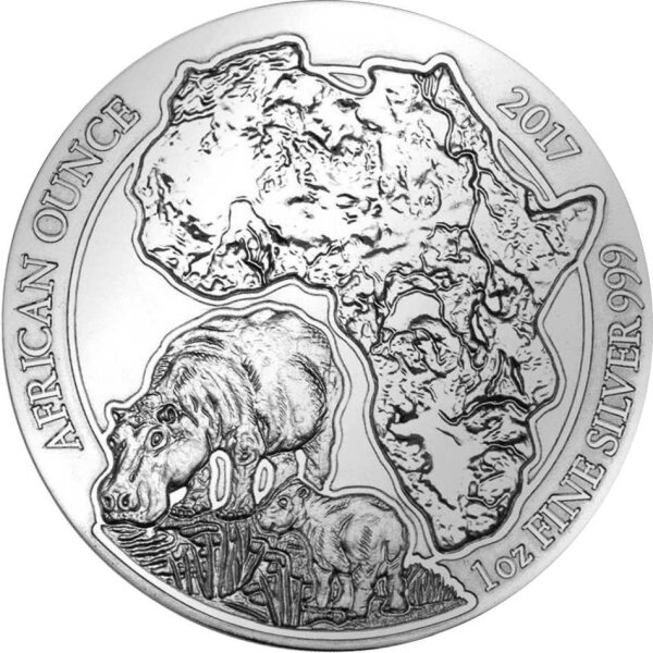 Ruanda African Ounce 2017 Flusspferd 1 oz Silber F15