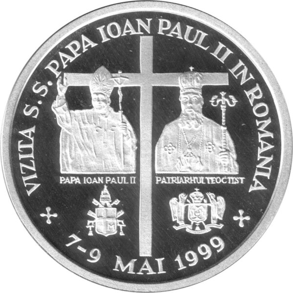 Rumänien 100 Lei 1999 - Papstbesuch - Silber PP