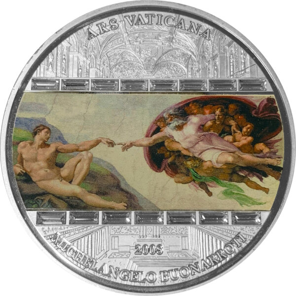 Cook Islands Michelangelo 2008 Die Erschaffung Adams 3 oz Silber | Polierte Platte Coloriert