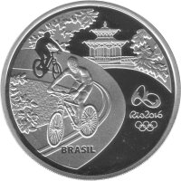Brasilien 5 Reais 2015 XXXI. Olympische Sommerspiele 2016 in Rio de Janero "Radsport und Löwe Tamarin" - Silber PP