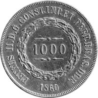 Brasilien 1000 Rais 1860 -Kaiser Peter II.- Silber