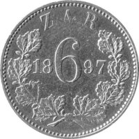 Südafrika 6 Pence 1897 - Paul Krüger - Silber