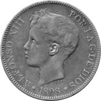 Spanien 5 Pesetas 1898 König Alfons XIII. - Silber