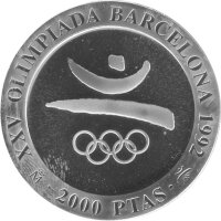 Spanien 2000 Pesetas 1990 XXV. Olympische Sommerspiele 1992 in Barcelona "Das Symbol" - Silber PP