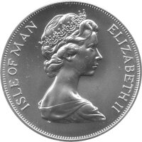 Isle of Man 1 Crown 1977 - 25. Jahrestag der Thronbesteigung von Königin Elisabeth II. "Wappen" - Silber