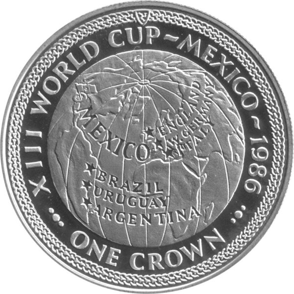 Isle of Man 1 Crown 1986 - XIII. Fußball WM 1986 in Mexiko "Globus" - KuNi versilbert PP