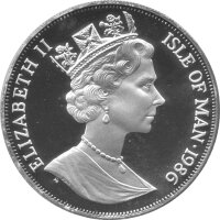 Isle of Man 1 Crown 1986 - XIII. Fußball WM 1986 in Mexiko "Zweikampf" - KuNi versilbert PP