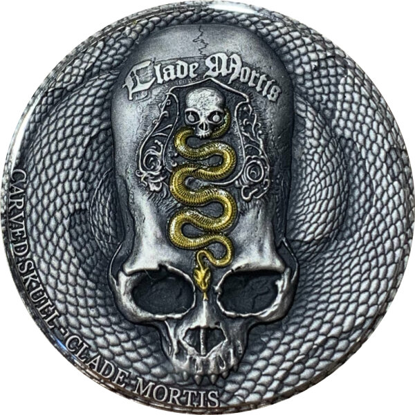 Kamerun Carved Skull 2018 Clade Mortis 1 oz Silber | High Relief Antik Finish