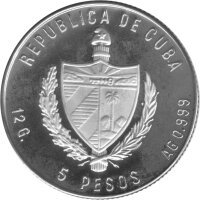 Kuba 5 Pesos 1983 - XIV. Olympische Winterspiele 1984 in Sarajevo "Ski Alpin" - Silber PP