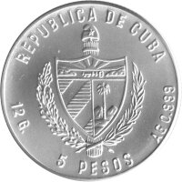 Kuba 5 Pesos 1988 - XIII. Fußball WM 1986 in Mexiko "Zweikampf" - Silber