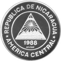 Nicaragua 2.000 Cordobas 1988 - XIII. Fußball WM 1986 in Mexiko "Stürmer" - Silber PP