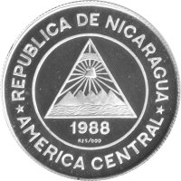 Nicaragua 50 Cordobas 1988 - XV. Olympische Winterspiele 1988 in Calgary "Abfahrtslauf" - Silber PP
