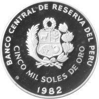 Peru 5.000 Soles 1982 - XII. Fußball WM 1982 in Spanien "Spielszene" - Silber PP