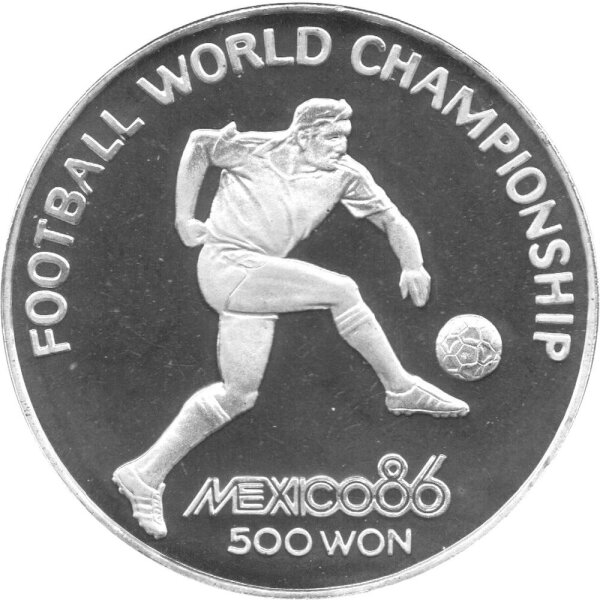 Nordkorea 500 Won 1987 - XIII. Fußball WM 1986 in Mexiko "Stürmer" - Silber PP