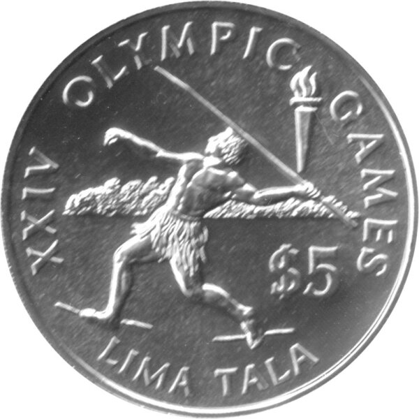 Tokelau 5 Dollar 1988 - XXIV. Olympische Sommerspiele 1988 in Seoul "Speerwerfer" - Silber