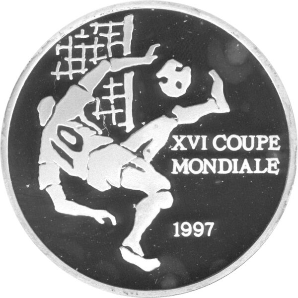 Kongo 1.000 Francs 1997 - XVI. Fußball WM 1998 in Frankreich "Fallrückzieher" - Silber PP