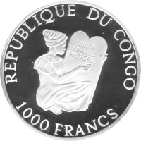 Kongo 1.000 Francs 1997 - XVI. Fußball WM 1998 in Frankreich "Fallrückzieher" - Silber PP