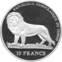 Kongo 10 Francs 2006 - XVIII. Fußball WM 2006 in Deutschland "Fußball vor Landkarte" - Silber PP