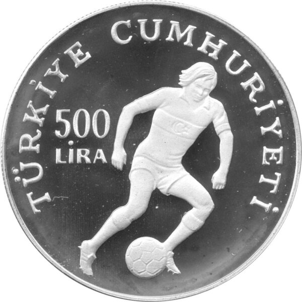 Türkei 500 Lira 1982 - XII. Fußball WM 1982 in Spanien "Stürmer" - Silber PP