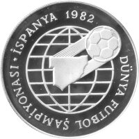 Türkei 500 Lira 1982 - XII. Fußball WM 1982 in Spanien "Stürmer" - Silber PP