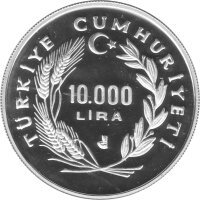 Türkei 10.000 Lira 1986 - XIII. Fußball WM 1986 in Mexiko "Fußball vor Kaktus" - Silber PP