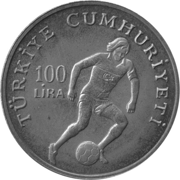 Türkei 100 Lira 1982 - XII. Fußball WM 1982 in Spanien "Stürmer" - Kupfer-Nickel