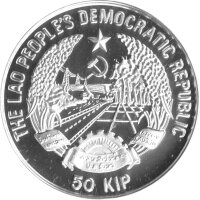 Laos 50 Kip 1988 - XIII. Fußball WM 1986 in Mexiko "Zweikampf" - Silber PP