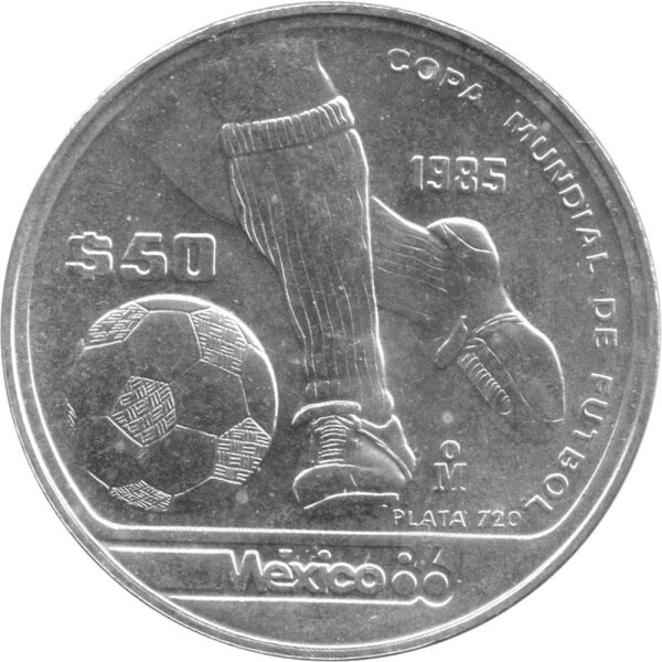 Mexiko 50 Pesos 1985 - XIII. Fußball WM 1986 in Mexiko "Dribbeln" - Silber