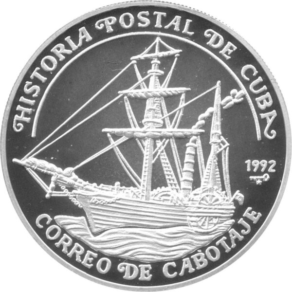 Kuba 10 Pesos 1992 - Kubas Postgeschichte "Correo de Cabotaje" - Silber PP