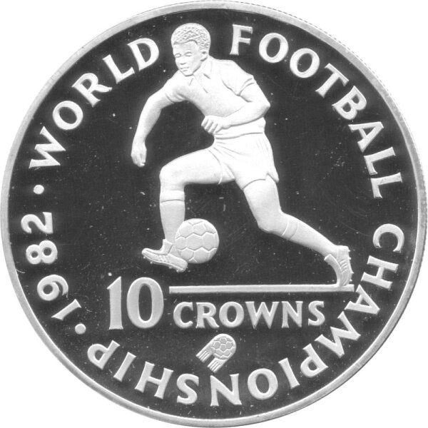 Turks & Caicos 10 Crowns 1982 - XII. Fußball WM 1982 in Spanien - "Stürmer" Silber PP