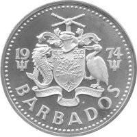 Barbados 10 Dollars 1974 - Neptun mit Dreizack - Silber PP
