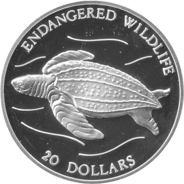 Tuvalu 20 Dollars 1993 - Bedrohte Tierwelt "Lederschildkröte" - Silber PP