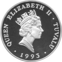 Tuvalu 20 Dollars 1993 - Bedrohte Tierwelt "Lederschildkröte" - Silber PP