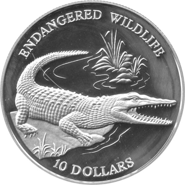 Solomon Islands 10 Dollars 1992 - Bedrohte Tierwelt "Krokodil" - Silber PP