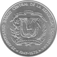 Dominikanische Republik 1 Peso 1972 - 25 Jahre Zentralbank - Silber