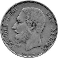 Belgien 5 Francs 1876 - König Leopold II. - Silber