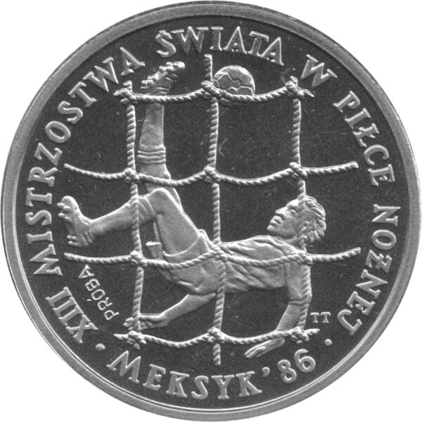 Polen 200 Zlotych 1985 - XIII. Fußball WM 1986  in Mexiko "Fallrückzieher" - Kupfer-Nickel PP