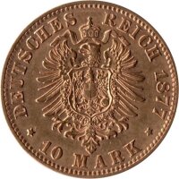 J.186 Baden 10 Mark 1877 Großherzog Friedrich I. - Gold -ss