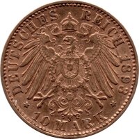 J.188 Baden 10 Mark 1890-1901 - Großherzog Friedrich I. - Gold -ss