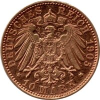 J.190 Baden 10 Mark 1905 - Großherzog Friedrich I. - Gold -ss