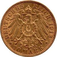 J.191 Baden 10 Mark 1913 - Großherzog Friedrich II. - Gold -ss