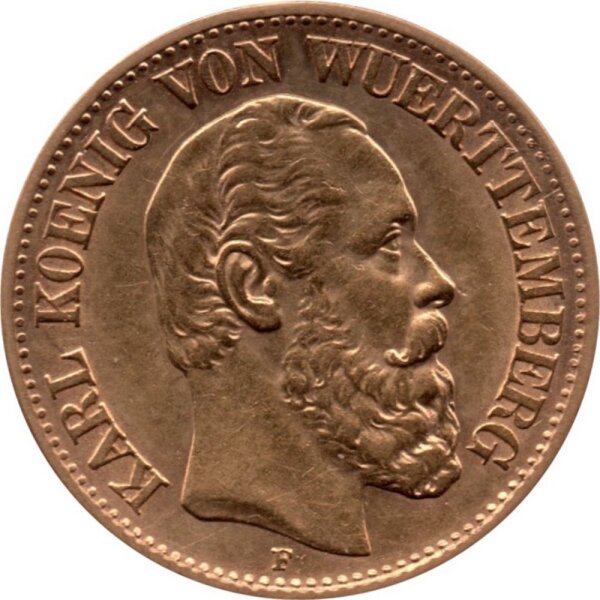J.292 Württemberg 10 Mark 1874-1888 - König Karl - Gold -ss